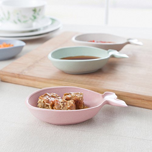 ISKYBOB 4 Pack Fish Shaped Soy Sauce Dipping Dish,Unbreakable Wheat Straw Plastic