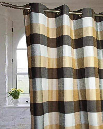Black,white & Gold buffalo checs faux silk lined grommet/eyelet curtain panel drape (52"W X 108"L)