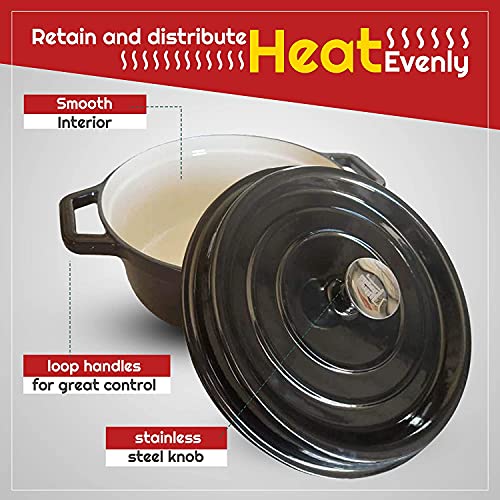 6 Quart Enameled Cast Iron Dutch Oven Pot with Lid Round Enamel Coating, Dual Side Handles for