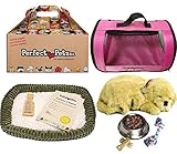 Perfect Petzzz Golden Retriever Plush with Pink Tote For Plush Breathing Pet, and Dog Food, Treats, and Chew Toy