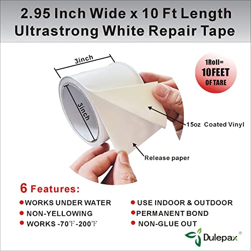 Dulepax White Repair Tape.Waterproof Patch and Seal Tape,Tent Repair