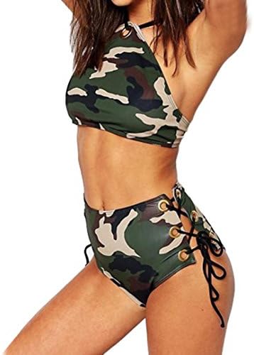 Hihihappy Trendy Beach Camouflage Halter Bikini Set Swimsuit Set Beach Swimwear Comfortable