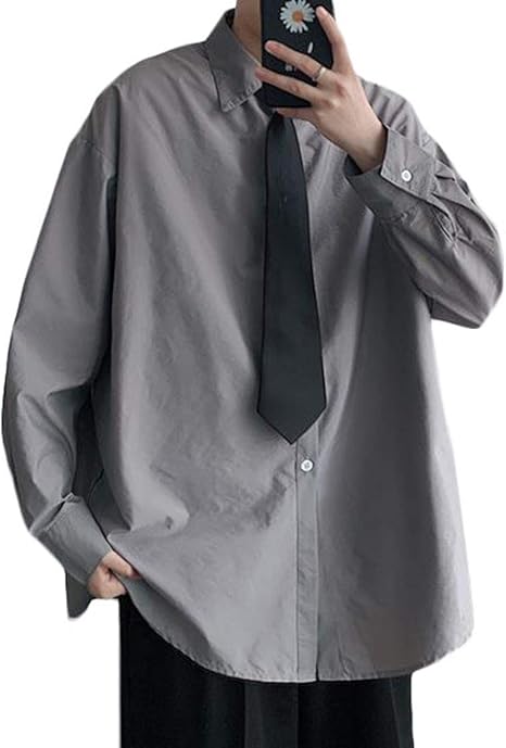 Amazon Shuming シャツ メンズ 長袖 ネクタイ付き カジュアルシャツ ゆったり トップス ビッグシルエット メンズシャツ オーバーサイズ 無地 白 春 おしゃれ シャツ 通販