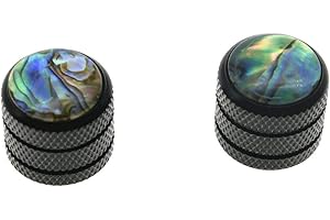 KAISH Black Set of 2 Push on Fit Abalone Top Guitar Knobs Dome Knobs Bass Knob for Tele/Telecaster
