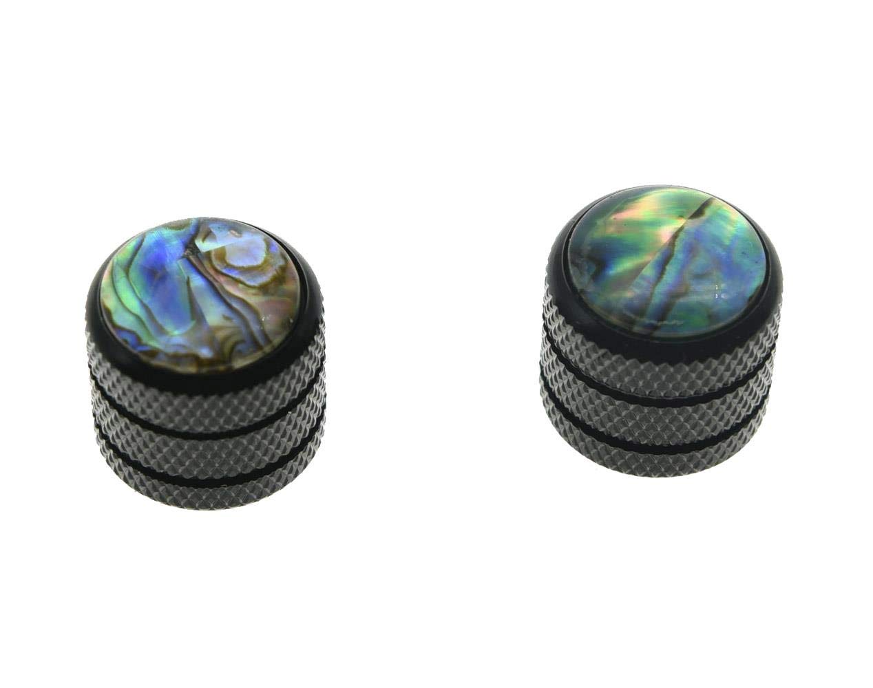 KAISH Black Set of 2 Push on Fit Abalone Top Guitar Knobs Dome Knobs Bass Knob for Tele/Telecaster