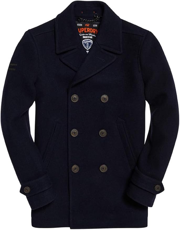 Superdry Mens New Merchant Pea Coat Navy XL Amazon.ca Clothing