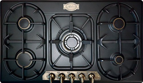 Kaiser Gaskochfeld 90 cm KG 9325 Em Turbo Wokbrenner, Retro Empire Gas Kochfeld 5 Brenner, Einhandzündung, Gusseisenroste, Erdgas/Propangas, Gaskochfeld Einbau Schwarz Premium