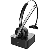 Marnana Bluetooth Headset, V5.2 Trucker Wireless Headset with Noise Cancelling Microphone & Charging Base for iPhone Samsung Cell Phone