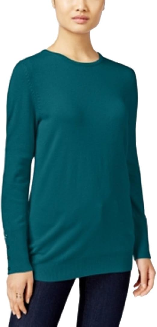 JM Collection Womens Petites Crew Neck Ribbed Knit Pullover Sweater