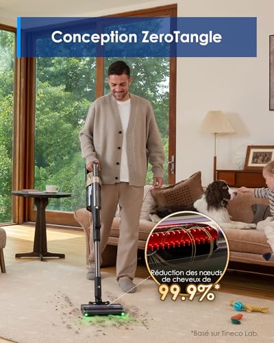 Tineco Pure One A90S Cordless Vacuum Cleaner, 270AW Vacuum, 105 Min Autonomy, 3DSense Master Brush, 150° Green LED Light, 180° Foldable, Suitable for Pet Hair/Carpet/Hard Floors