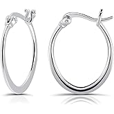 Hoops & Loops 925 Sterling Silver 23mm Oval Flat Click-top High Polished Lightweight Hoop Earrings for Women, Silver, Yellow Gold & Rose Gold