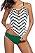 Vsecrety Women's Strappy Banded Printed Tankini Top with Triangle Briefs Swimsuit(Green,Medium)