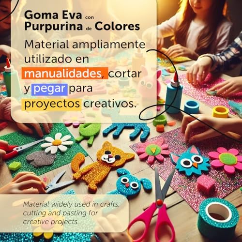Goma Eva de Purpurina para Manualidades, Goma Espuma de Colores para Proyectos Creativos, Ideales para Artes y Manualidades, Escolar o Profesional 40x60cm (Surtido Adhesivo Purpurina, 10uds)