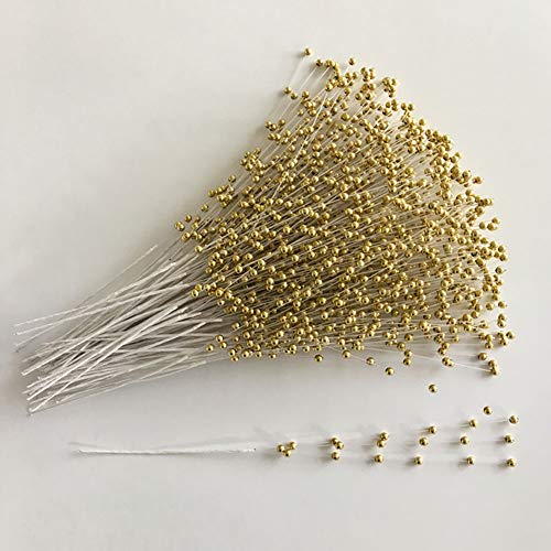 Fodattm 100 Stems Imitation Pearl Sticks Beaded String for Crafts Spray Beads Wire Stems DIY Accessories Christmas Garland Wedding Bridal Flower Bouquet Party Table Decor (Gold)