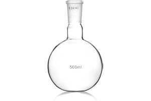 QWORK Glass 500ml Single Neck Flat Bottom Boiling Flask, with 24/40 Standard Joint, Heavy Wall Distillation Receiving Apparat