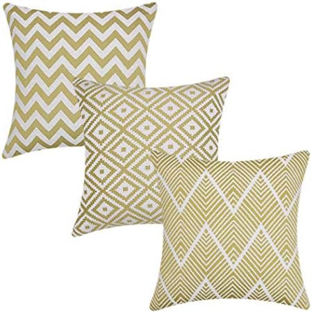 HOMFINER Textured Decorative Throw Pillow Cases Cushion Covers for Couch Bed Sofa 18x18 inch Set of 3 Light Green and White