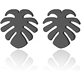 Simple Stainless Steel Monstera Leaves Stud Earring for Women and Mens Punk Tropical Jewelry Gifts