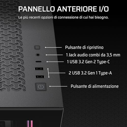 3500X RS-R ARGB Case PC Mid-Tower Panoramico – 3 Ventole RS120-R ARGB Preinstallate, Compatibile con Fino a 10 Ventole da 120 mm, Scheda Madre con Connessione Inversa Compatibile – Nero