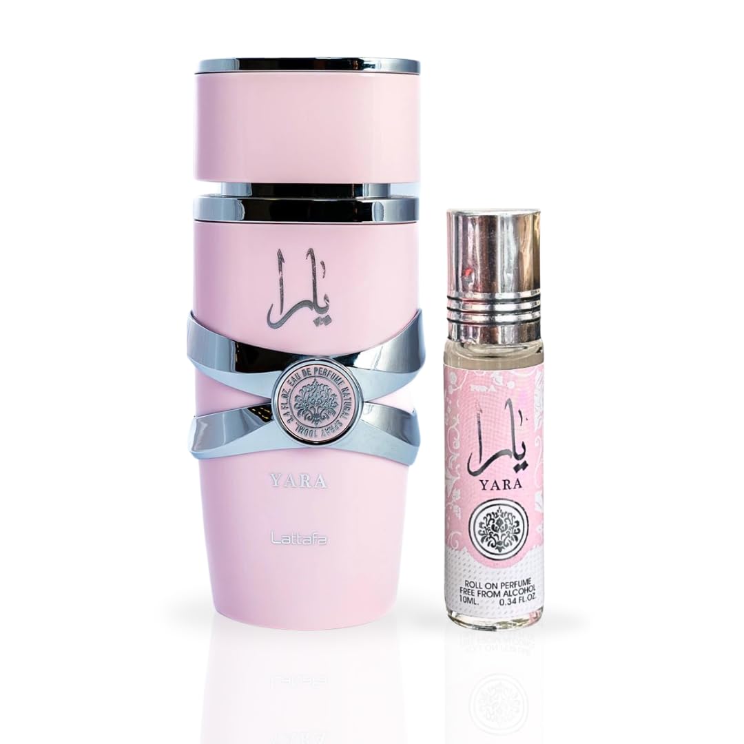 Lattafa Yara 2-piece Fragrance Bundle for Women (3.4 Oz Eau de Parfum Spray + 0.34 Oz Concentrated Perfume Oil)