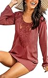 Angashion Women's Long sleeve top Floral Lace Paneled Shirt Blouse