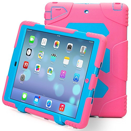 iPad Air 2 Case,Aceguarder Full Body Protective Silicon Case Cover Shockproof Drop Proof with Screen Protector for iPad Air 2(A1566/A1567) (Pink/Blue)