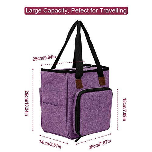 gotor Yarn Storage Tote, Knitting Tote Bag, Crochet Storage Organizer for Carrying Cotton Yarns, Knitting Needles, Crochet Hooks and Other Accessories, Purple