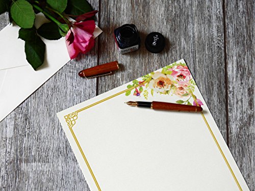 100 Stationery Writing Paper, with Cute Floral Designs Perfect for Notes or Letter Writing - Pink and Peach Roses - Thumbnail 3