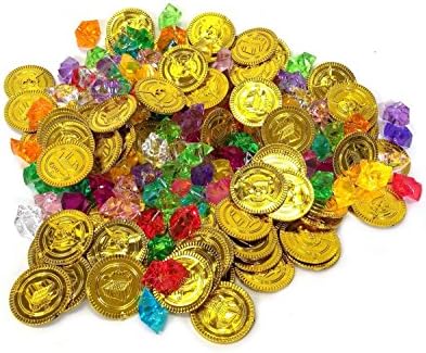 200 Pieces Pirate Treasure Coins and Assorted Pirate Gems(100 Coins+100 Gems)