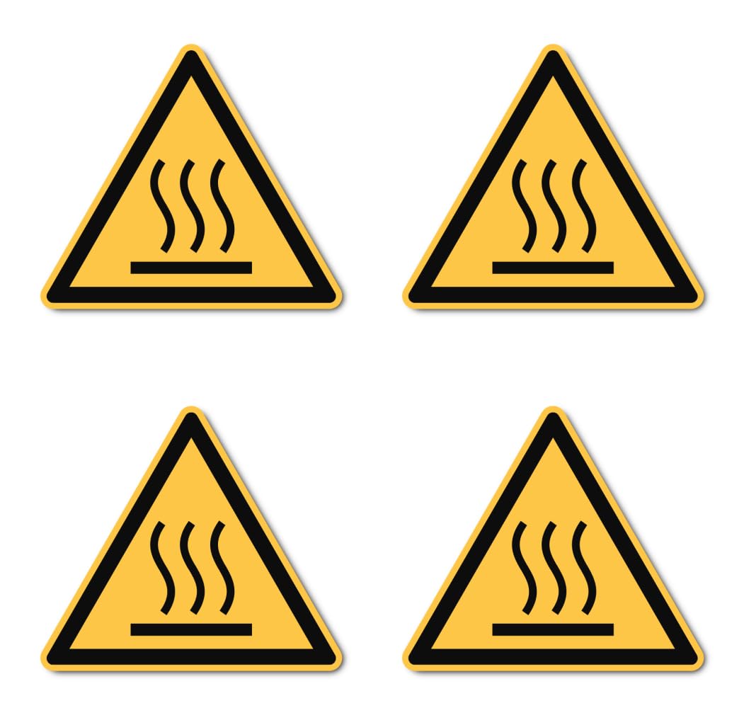Warning of hot surface: W017 - DIN EN ISO 7010 / ASR A1.3 - sticker: diameter 10 cm, pack of 4