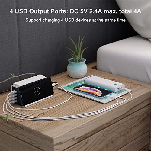 USB Charging Station with 2 AC Outlets Surge Protection and 4-Port USB Charging Docking Stand for Multiple Devices, LED Nightlight & Phone Stand, 10A Max Socket Output with 1.2m Power Cord