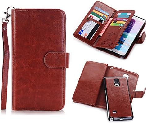 For Galaxy Note 4 Case, LIBERWILL PU Leather Wallet Handbag Pouch Case with Credit Card Slots, Pockets for ID Cash Magnetic Detachable Phone Holder Flip Cover for Samsung Galaxy Note 4 IV (N4- Brown)