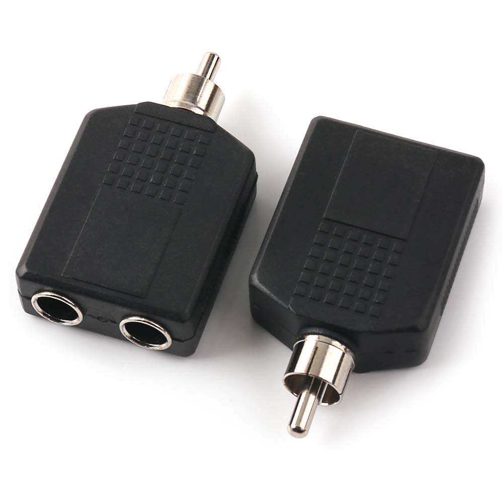 NANYI RCA Male to Dual 6.35mm Female Audio Heads, RCA M One-Two 6.35mm F Stereo Audio Adapter, 2Pack - (RCA M-2x6.35mm F)