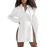 LYANER Women's Collar V Neck Blouse Long Sleeve Button Down Split Hem Long Shirt Top