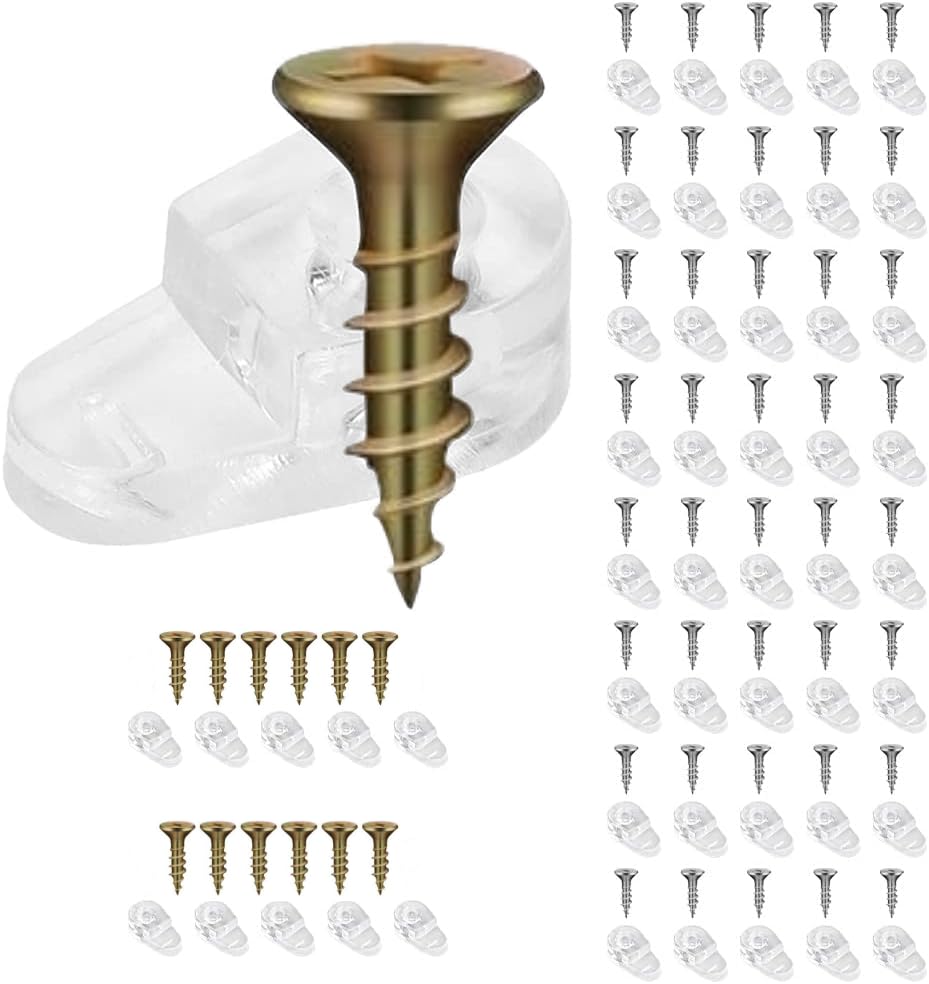 KAEGOUSY 50 Sets Glass Retainer Clips Kit Cabinet Door Glass Retainer Clips Screws Glass Clips for Fixing Door and Window Mirrors（Screw Color is Random）