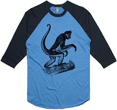 theIndie Walking Monkey (Black) 3/4-Sleeve Raglan Baseball T-Shirt, Arctic Marle / Navy, S