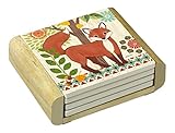 CounterArt Absorbent Coasters in Wooden Holder, Woodland Friends Fox, Set of 4