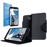 Cellto Google Nexus 6 Premium Wallet Case with HD Screen Protector [Dual Magnetic Flap] Diary Cover /w ID Pocket Top Quality & Stand in Multiple Angles + Life Time Warranty - Premium Black