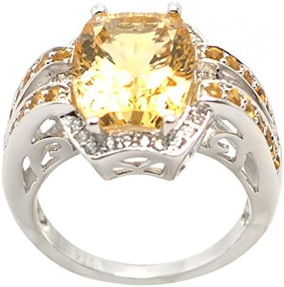 De Buman Genuine Citrine and Cubic Zircornia Sterling Sliver Ring (7)
