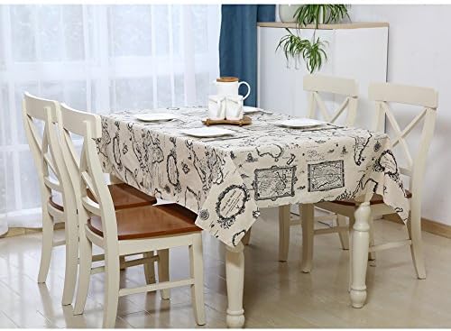 Map Pattern Soft Cotton Linen Tablecloth, Soft Cotton Linen Photography Background Cloth for Family, Hotel, Café, Restaurant by Kabeier (145x305cm)
