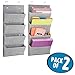 mDesign Soft Fabric Wall Mount/Over Door Hanging Storage Organizer - 4 Large Cascading Pockets - Holds Office Supplies, Planners, File Folders, Notebooks - Textured Print, 2 Pack - Gray