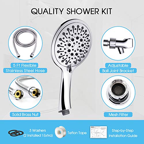 ANZA High Pressure Handheld Shower Head With Hose, 6 Spray Modes