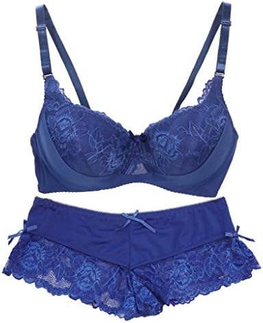 2-Pc Women's Sexy Lace Push-Up Bra &amp; Boyshorts Set - Navy 36C