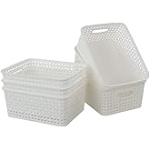 Easymanie Plastic Weave Storage Basket Bin, 10" x 7.5" x 4", 6 Pack