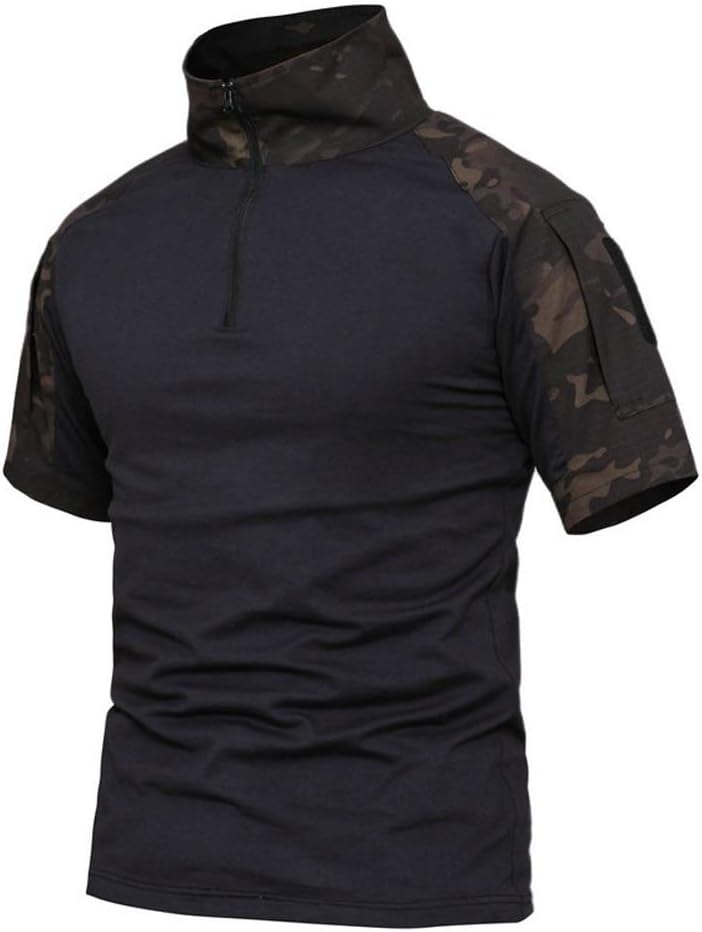 LilychanMen’s Tactical Short Sleeve Shirts Military Shirt Outdoor Shirt Tactical Combat Shirt with Zipper