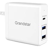 Grandstar USB Type C Charger with 60W Power Delivery 2.0&Quick Charge3.0, USB 3 Ports Wall Charger for MacBook/Air,Dell,HP Laptop, iPhoneX/8,iPhone, iPad, and Tablet,Nexus 5X/6P/LG,Sumsung,S8