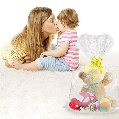 SelfTek 20 Pack Clear Basket Bags Cellophane Wrap Bags,with 20 Pack Bows Ribbon (Random Two Colors) for Gifts and Baskets,Wrapping,Arts & Crafts,Treat,32 by 22 Inches - Thumbnail 2