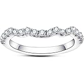 AimiIee Moissanite Wedding Band Half Eternity Rings D Color VVS1 Clarity Round Cut Ring Enhancer S925 Sterling Silver Curved Stackable Anniversary Bands for Women with Certificate