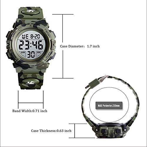 Venhoo Kids Watch Digital Outdoor Sport Waterproof 7 Colors EL-Lights Electrical Watches with Alarm Luminous Stopwatch Casual Child Wrist Watch for Teenager Boys Girls-Army Camouflage - Thumbnail 6