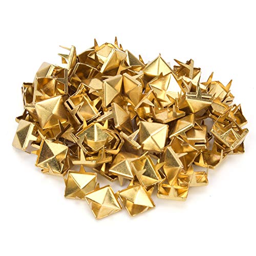 Cikonielf 100 Pieces Square Copper Rivets - Hand Press Claw Spikes for Scrapbooking Supplies and DIY Craft Decoration Accessories Gold Finish