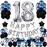 18th Birthday Decorations, 18th Birthday Party Balloons Blue Silver for Girls Boys Women Men(80 Pack Party Supplies)